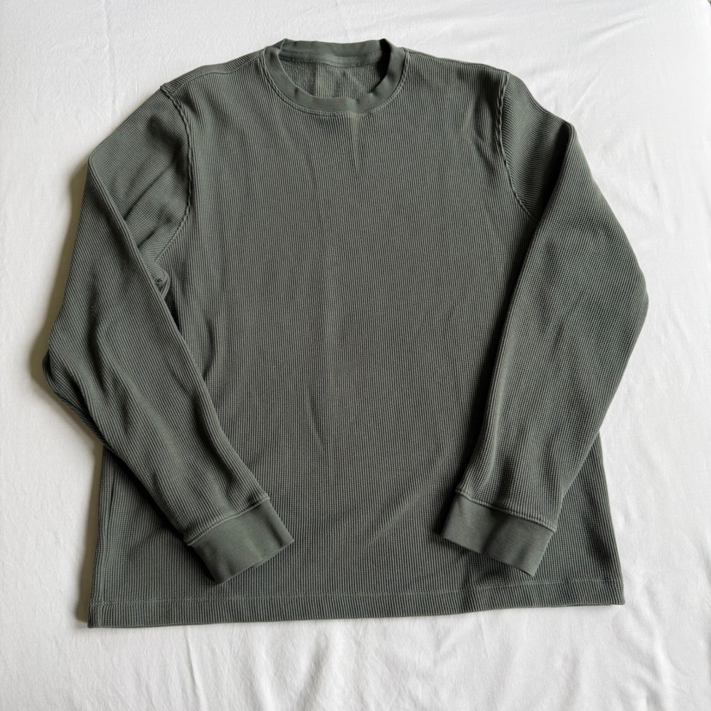 Lululemon Shift Stitch Crew Waffle Knit Long Sleeve Shirt Mens Olive Green
